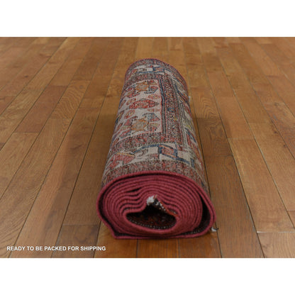Antique Wool Hand Knotted Rug Red 3.1x16.3 -O078378
