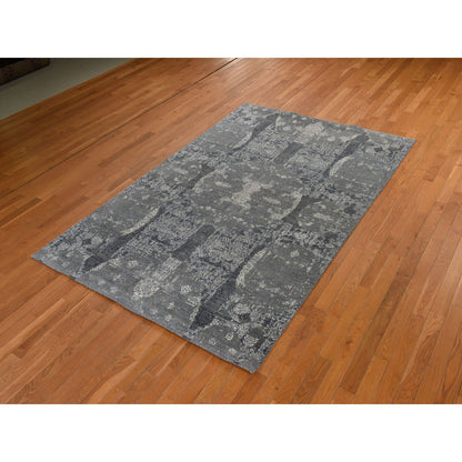Modern and Contemporary Wool & Silk Hand Knotted Rug Grey 6.1x9.2 -O078391