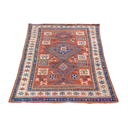 Antique Wool Hand Knotted Rug Red 4.3x6.3 -O078395