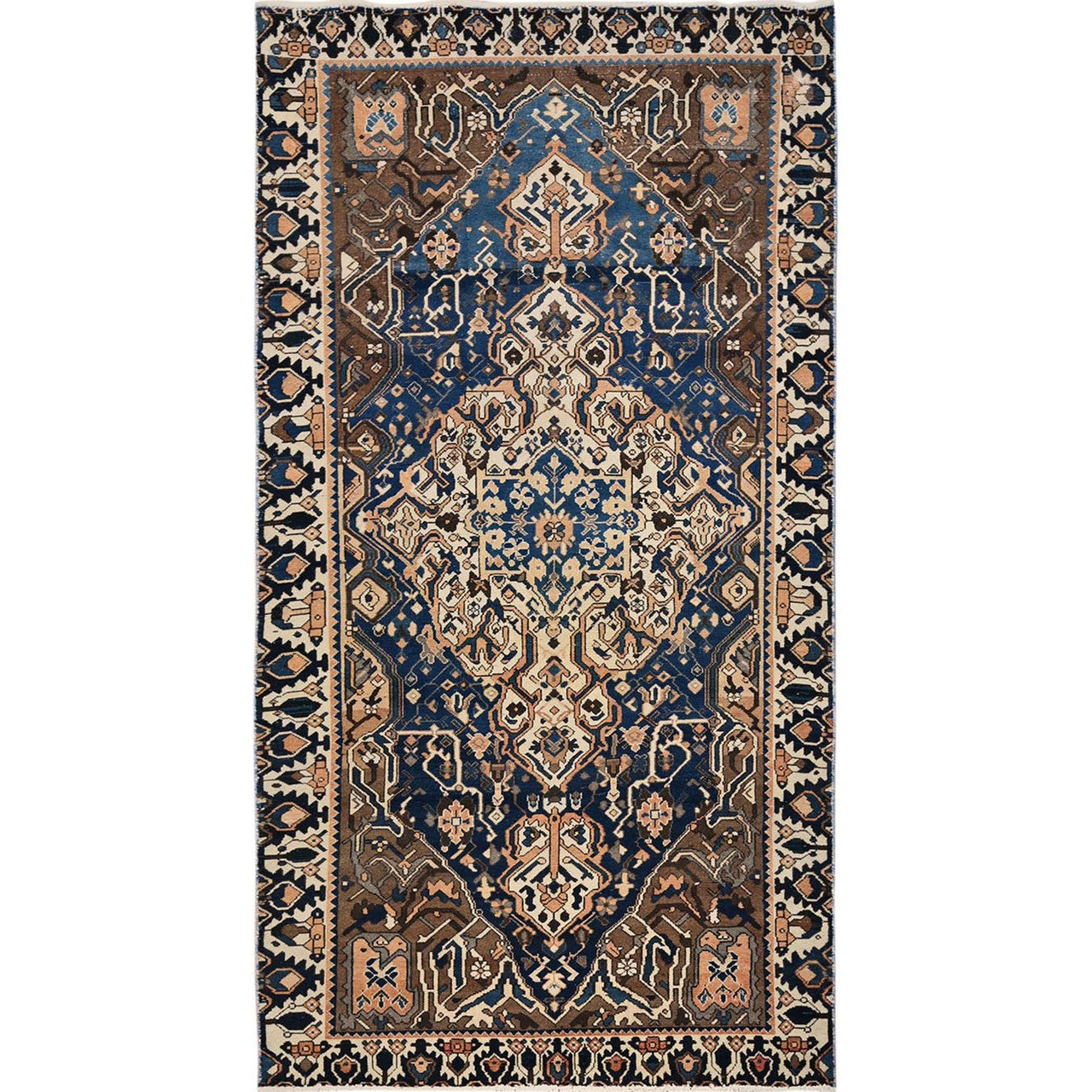 Overdyed & Vintage Wool Hand Knotted Rug Blue 4.9x9.3 -O0783