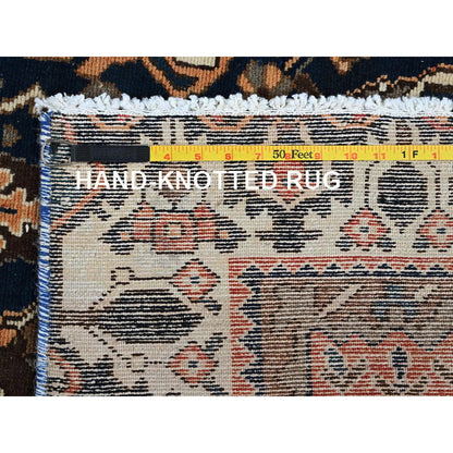 Overdyed & Vintage Wool Hand Knotted Rug Blue 4.9x9.3 -O0783