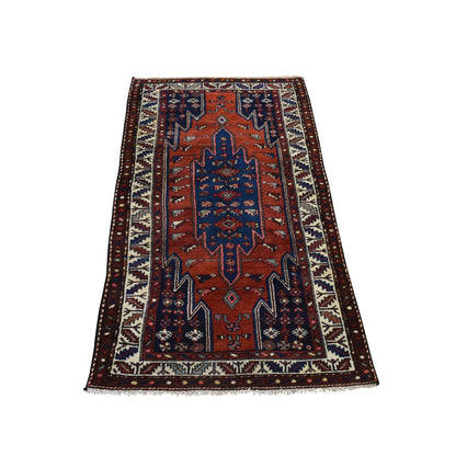 Antique Wool Hand Knotted Rug Orange 3.3x6.3 -O078401