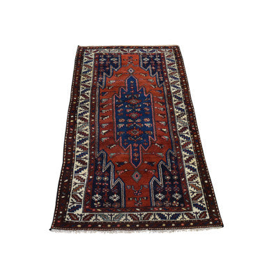 Antique Wool Hand Knotted Rug Orange 3.3x6.3 -O078401
