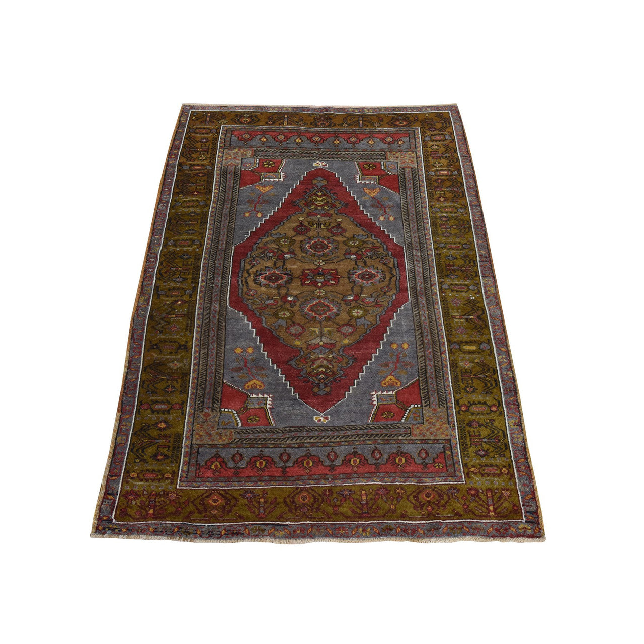 Overdyed & Vintage Wool Hand Knotted Rug Grey 3.10x6.0 -O078404