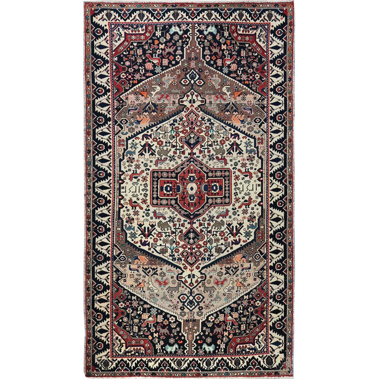 Overdyed & Vintage Wool Hand Knotted Rug Ivory 5.4x9.8 -O0784