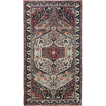 Overdyed & Vintage Wool Hand Knotted Rug Ivory 5.4x9.8 -O0784