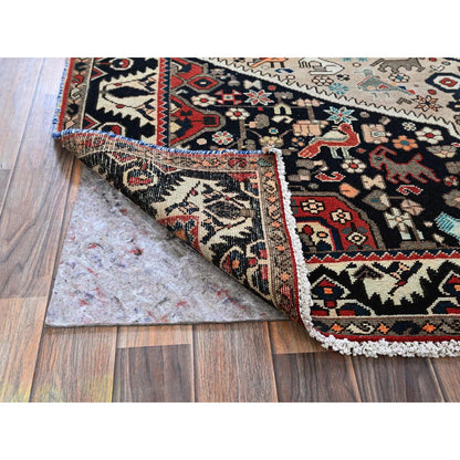 Overdyed & Vintage Wool Hand Knotted Rug Ivory 5.4x9.8 -O0784
