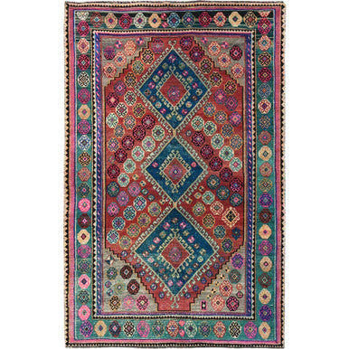 Overdyed & Vintage Wool Hand Knotted Rug Orange 4.11x7.9 -O0785