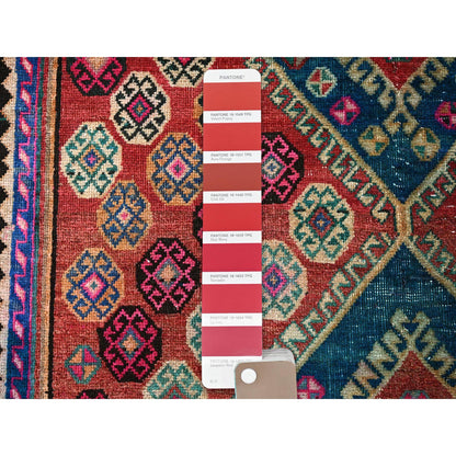 Overdyed & Vintage Wool Hand Knotted Rug Orange 4.11x7.9 -O0785