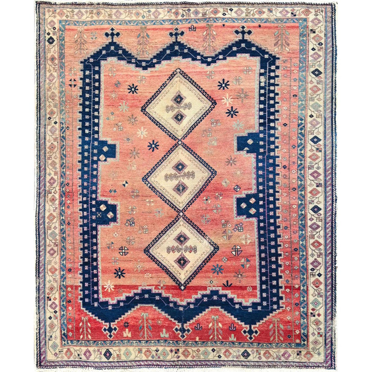Overdyed & Vintage Wool Hand Knotted Rug Orange 5.0x6.6 -O0786