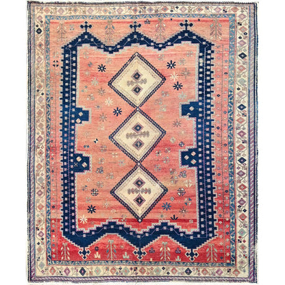 Overdyed & Vintage Wool Hand Knotted Rug Orange 5.0x6.6 -O0786