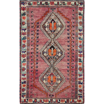 Overdyed & Vintage Wool Hand Knotted Rug Red 4.6x7.5 -O0787