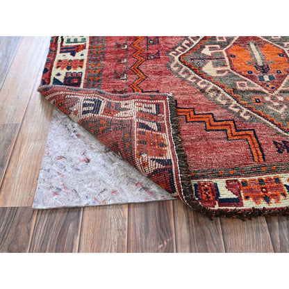 Overdyed & Vintage Wool Hand Knotted Rug Red 4.6x7.5 -O0787