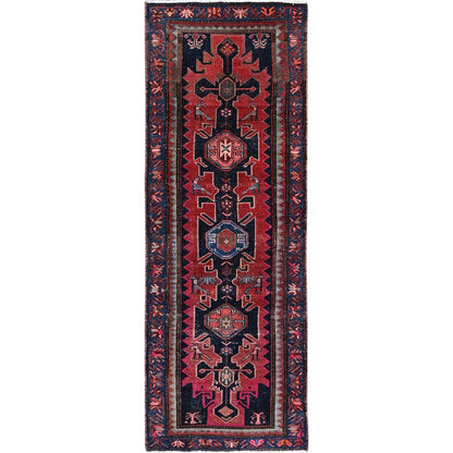 Overdyed & Vintage Wool Hand Knotted Rug Red 3.0x9.2 -O0788