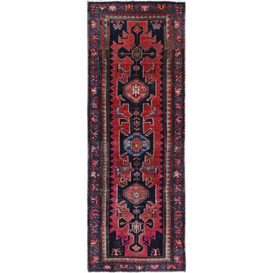 Overdyed & Vintage Wool Hand Knotted Rug Red 3.0x9.2 -O0788