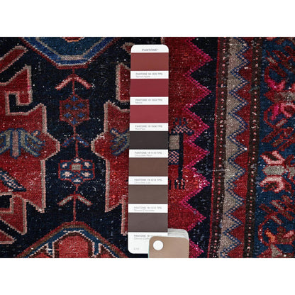 Overdyed & Vintage Wool Hand Knotted Rug Red 3.0x9.2 -O0788