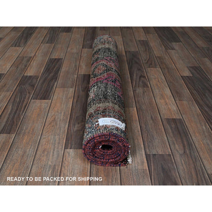 Overdyed & Vintage Wool Hand Knotted Rug Red 3.0x9.2 -O0788