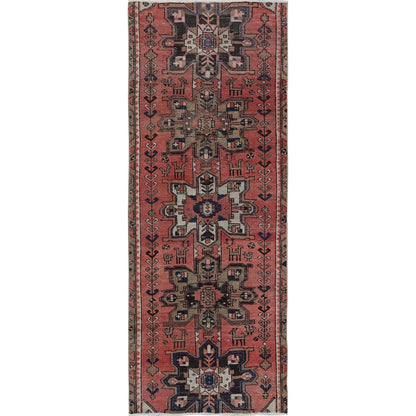 Overdyed & Vintage Wool Hand Knotted Rug Red 3.1x8.0 -O0789