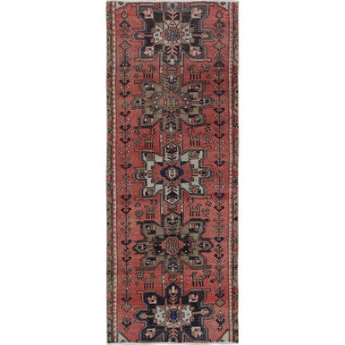 Overdyed & Vintage Wool Hand Knotted Rug Red 3.1x8.0 -O0789