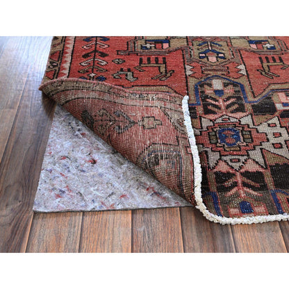 Overdyed & Vintage Wool Hand Knotted Rug Red 3.1x8.0 -O0789