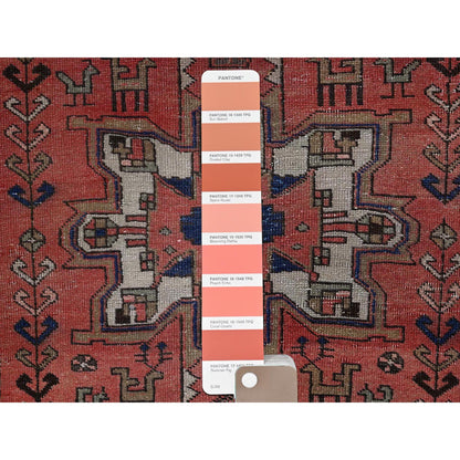 Overdyed & Vintage Wool Hand Knotted Rug Red 3.1x8.0 -O0789