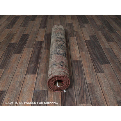 Overdyed & Vintage Wool Hand Knotted Rug Red 3.1x8.0 -O0789