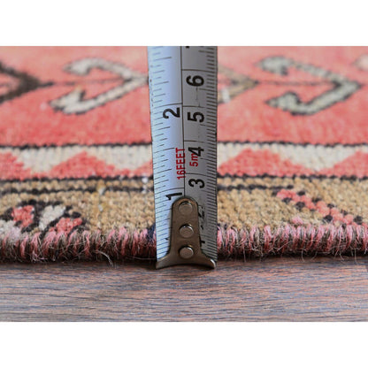 Overdyed & Vintage Wool Hand Knotted Rug Red 3.1x8.0 -O0789