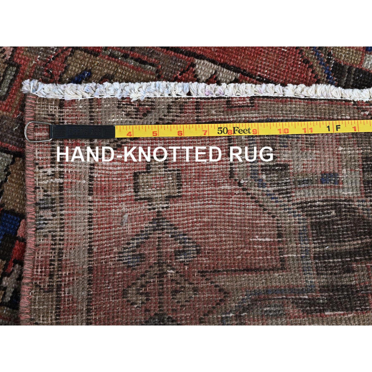 Overdyed & Vintage Wool Hand Knotted Rug Red 3.1x8.0 -O0789