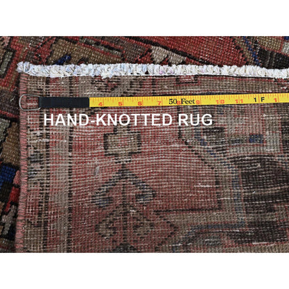 Overdyed & Vintage Wool Hand Knotted Rug Red 3.1x8.0 -O0789
