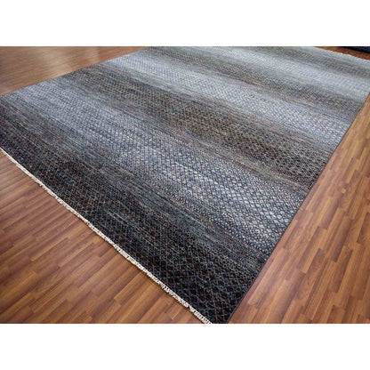 Modern and Contemporary Wool Hand Knotted Rug Black No Border 12.2X18.0 -O079001