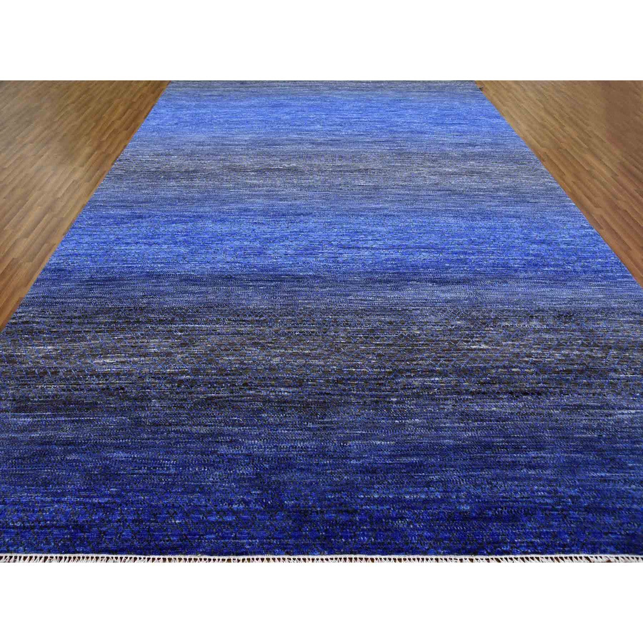 Modern and Contemporary Wool Hand Knotted Rug Blue No Border 10.5X14.6 -O079003