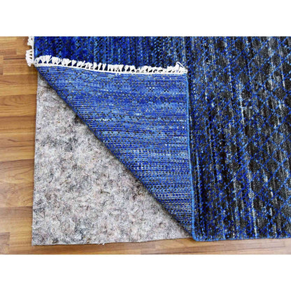 Modern and Contemporary Wool Hand Knotted Rug Blue No Border 10.5X14.6 -O079003