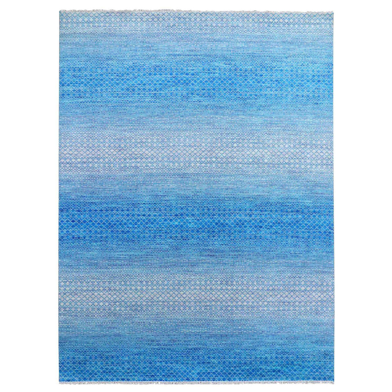 Blue 9'1" x 12'2" Modern and Contemporary Hand knotted Wool Rug - Sku: O079014