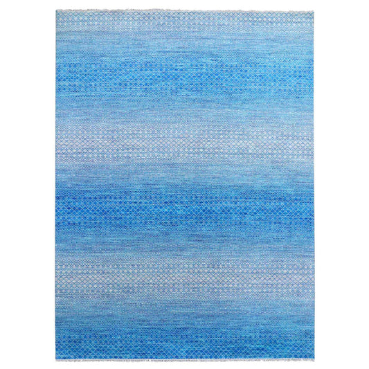 Modern and Contemporary Wool Hand Knotted Rug Blue No Border 9.1X12.2 -O079014