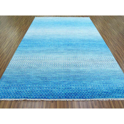 Modern and Contemporary Wool Hand Knotted Rug Blue No Border 9.1X12.2 -O079014
