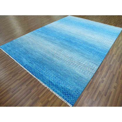 Modern and Contemporary Wool Hand Knotted Rug Blue No Border 9.1X12.2 -O079014