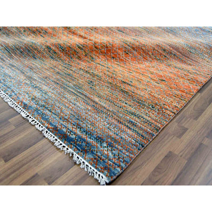 Modern and Contemporary Wool Hand Knotted Rug Orange 10.3x14.0 -O079020