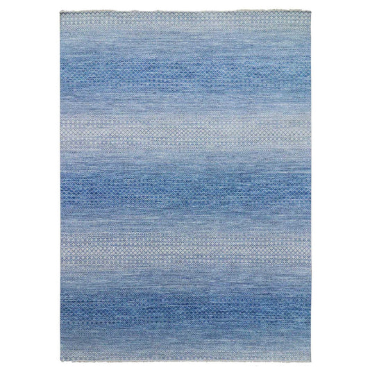 Modern and Contemporary Wool Hand Knotted Rug Blue No Border 10.1X14.0 -O079023