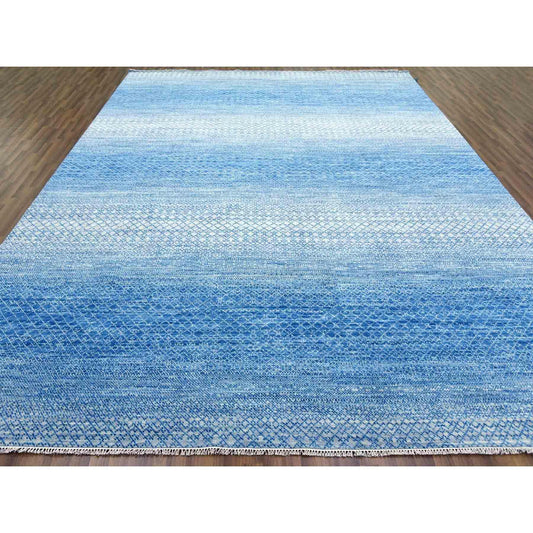 Modern and Contemporary Wool Hand Knotted Rug Blue No Border 10.1X14.0 -O079023