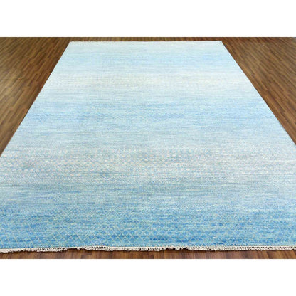 Modern and Contemporary Wool Hand Knotted Rug Blue No Border 9.0X12.0 -O079031