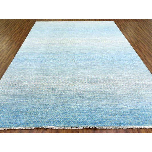 Modern and Contemporary Wool Hand Knotted Rug Blue No Border 9.0X12.0 -O079031