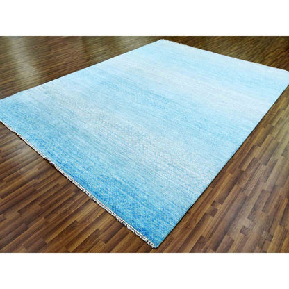Modern and Contemporary Wool Hand Knotted Rug Blue No Border 9.0X12.0 -O079031