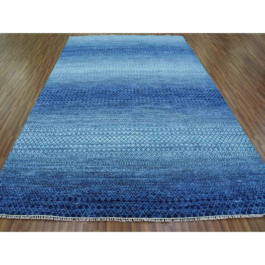 Modern and Contemporary Wool Hand Knotted Rug Blue No Border 9.0X12.5 -O079035