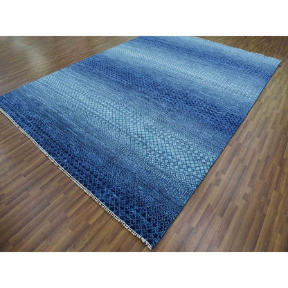 Modern and Contemporary Wool Hand Knotted Rug Blue No Border 9.0X12.5 -O079035