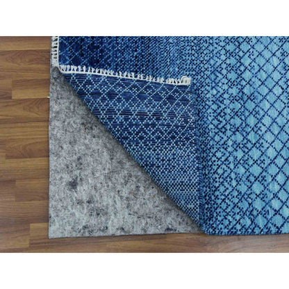 Modern and Contemporary Wool Hand Knotted Rug Blue No Border 9.0X12.5 -O079035