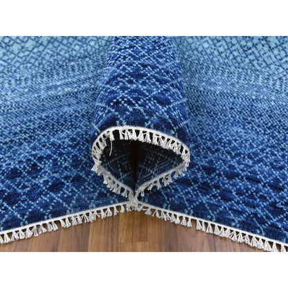 Modern and Contemporary Wool Hand Knotted Rug Blue No Border 9.0X12.5 -O079035