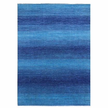 Modern and Contemporary Wool Hand Knotted Rug Blue No Border 10.0X14.1 -O079038