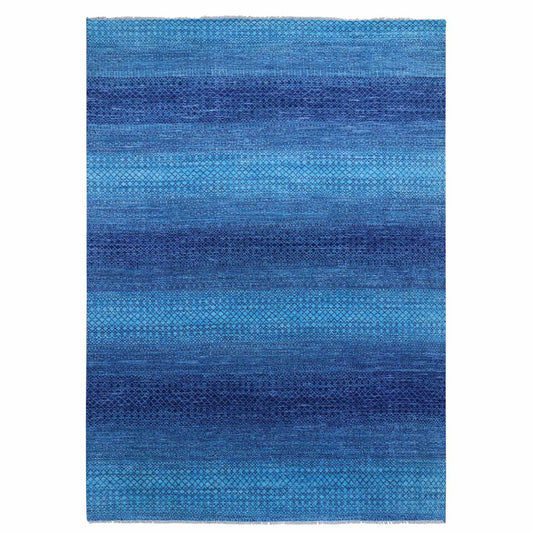 Modern and Contemporary Wool Hand Knotted Rug Blue No Border 10.0X14.1 -O079038