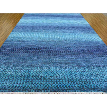 Modern and Contemporary Wool Hand Knotted Rug Blue No Border 10.0X14.1 -O079038