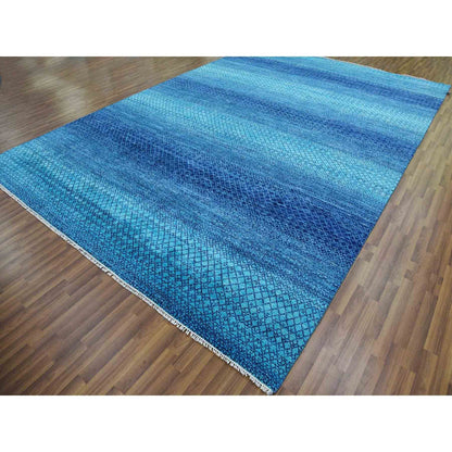 Modern and Contemporary Wool Hand Knotted Rug Blue No Border 10.0X14.1 -O079038